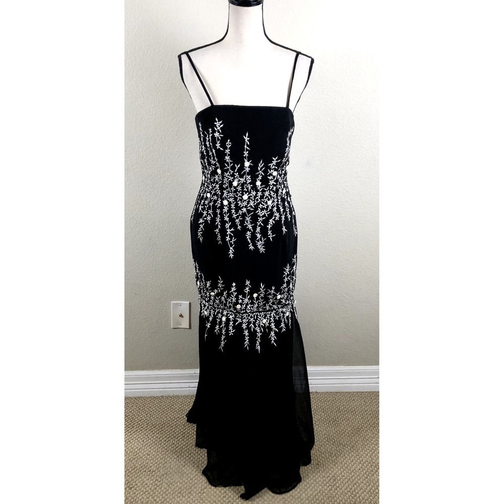 Jovani Beaded Embroidered Formal Gown Women‎ 6 Black Floral Prom Evening Dress